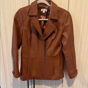 D&Co faux Zip-Front Women's Jacket caramel brown size XS
